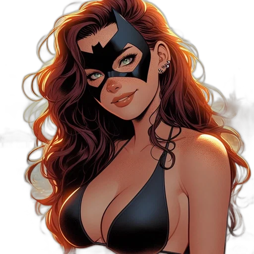 mask, comic book art, cartoon, fantasy art, concept art, woman, cat-like, earrings transparent PNG cut-out