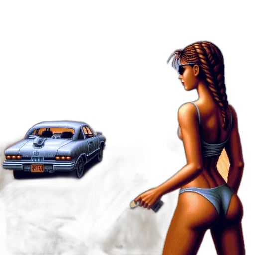 car, concept art, vaporwave, pixel art, photorealistic, fog, fire, neon lights transparent PNG cut-out