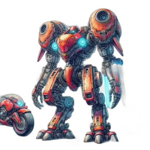 robot, weapon, concept art, 3d render, fantasy art, cyberpunk, illustration, displays transparent PNG cut-out