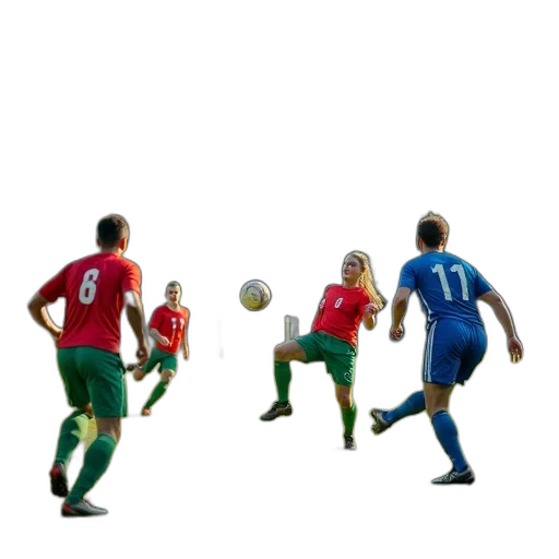 concept art, 3d render, pixel art, group, soccer, players, field, one transparent PNG cut-out