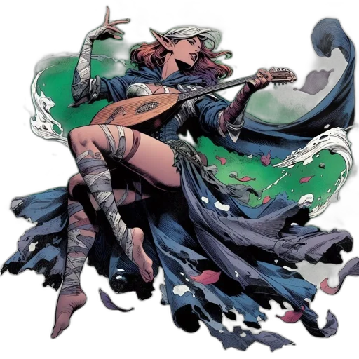 comic book art, concept art, fantasy art, dark, elven, woman, pointed, ears transparent PNG cut-out