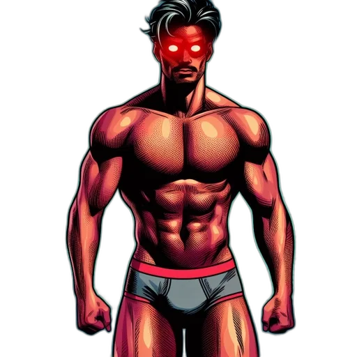 comic book art, concept art, cyberpunk, cartoon, red, athletic, man, fiery transparent PNG cut-out