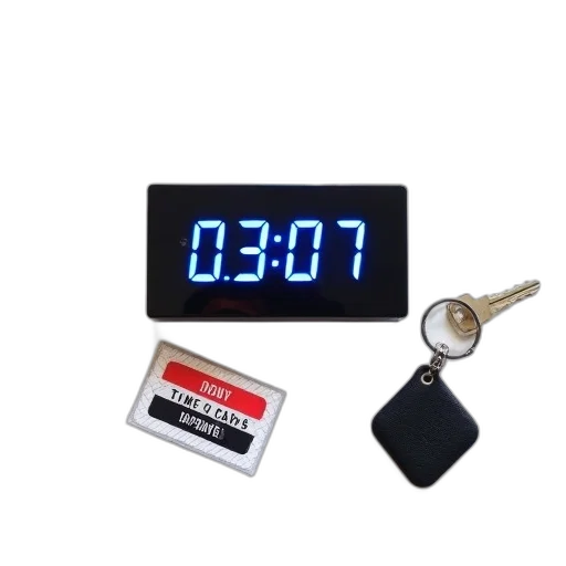 black, digital, clock, blue, display, showing, time, placed transparent PNG cut-out