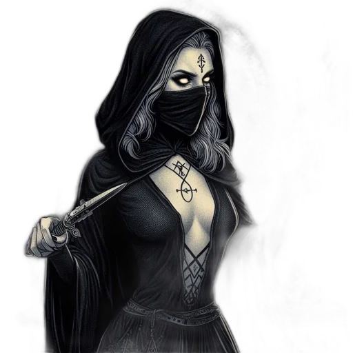 mask, dress, jewelry, fantasy art, concept art, comic book art, pixel art, dark transparent PNG cut-out