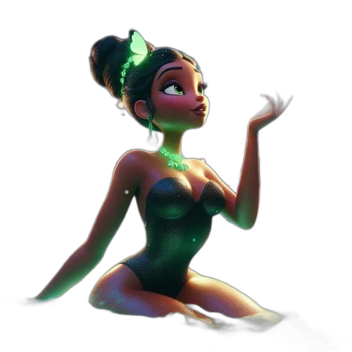 dress, jewelry, concept art, fantasy art, 3d render, cartoon, neon lights, green transparent PNG cut-out