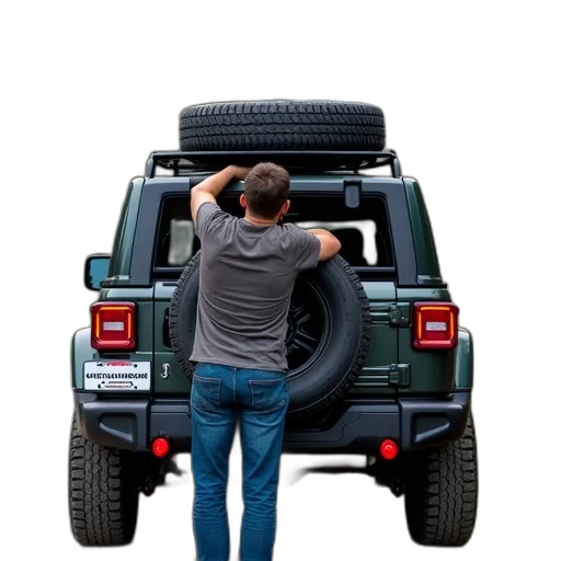 car, person, lifting, tire, off, wheel, well, rack transparent PNG cut-out