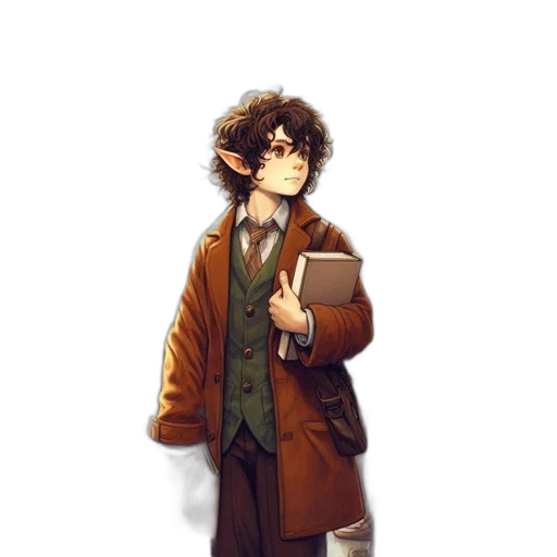 jacket, staff, fantasy art, watercolor, concept art, pixel art, earth tones, green transparent PNG cut-out