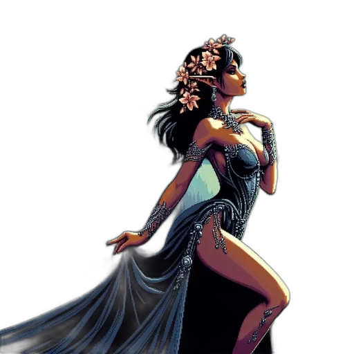 dress, concept art, comic book art, fantasy art, pixel art, dark, ethereal, scene transparent PNG cut-out