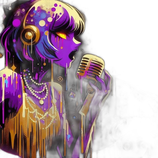 concept art, cartoon, vaporwave, cyberpunk, purple-hued, abstract, female, performer transparent PNG cut-out