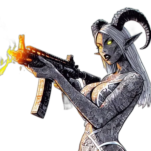 weapon, concept art, comic book art, fantasy art, pixel art, outer space, fire, woman transparent PNG cut-out
