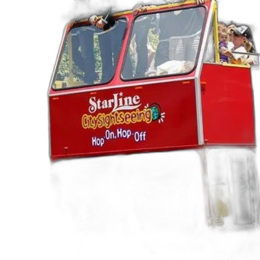 staff, car, photorealistic, red, double-decker, bus, words, starline transparent PNG cut-out