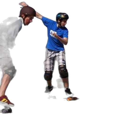 concept art, 3d render, photorealistic, two, skateboarders, wearing, helmets, knee transparent PNG cut-out