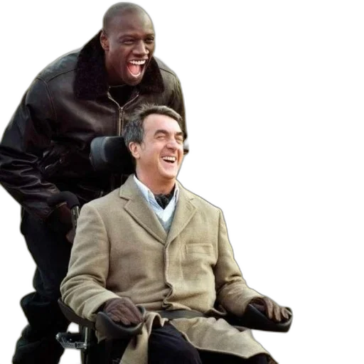 jacket, creature, concept art, two, men, one, wheelchair, other transparent PNG cut-out