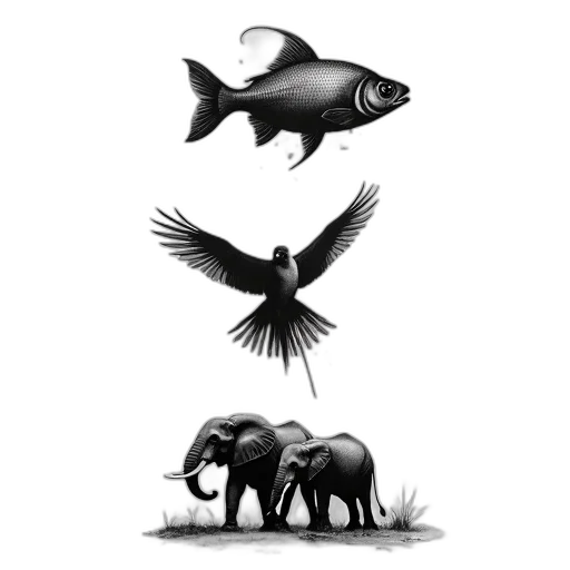 animal, creature, concept art, fantasy art, pixel art, photorealistic, underwater, monochrome transparent PNG cut-out