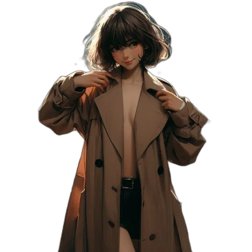 jacket, dress, umbrella, staff, concept art, cyberpunk, photorealistic, anime transparent PNG cut-out