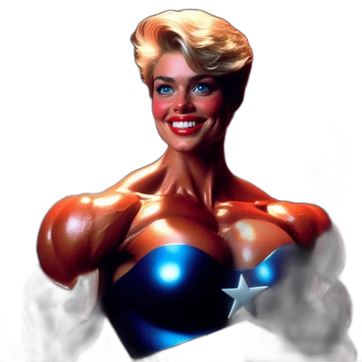 comic book art, concept art, photorealistic, 3d render, woman, blonde, hair, resembling transparent PNG cut-out