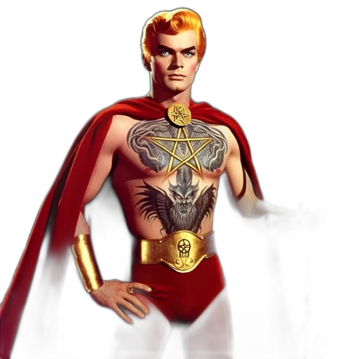 comic book art, concept art, fantasy art, cartoon, male, figure, red, gold transparent PNG cut-out
