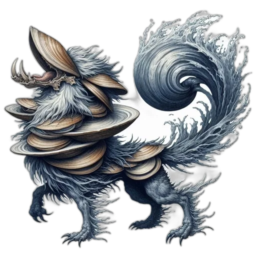 dragon, creature, hair, animal, concept art, fantasy art, watercolor, 3d render transparent PNG cut-out
