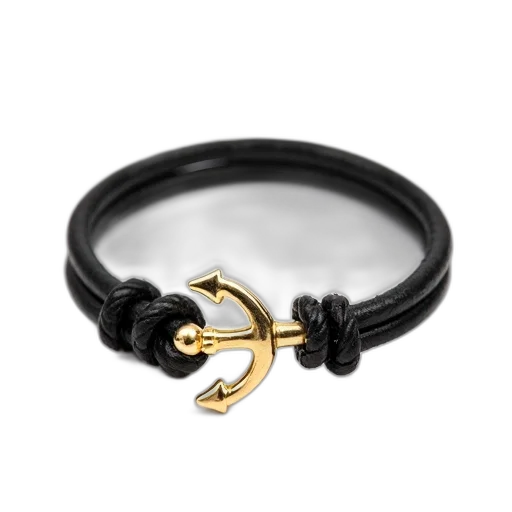 jewelry, crown, black, leather, bracelet, gold, anchor, clasp transparent PNG cut-out