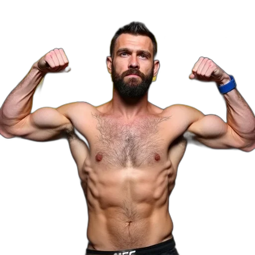 weapon, muscular, man, beard, flexing, his, muscles, front transparent PNG cut-out