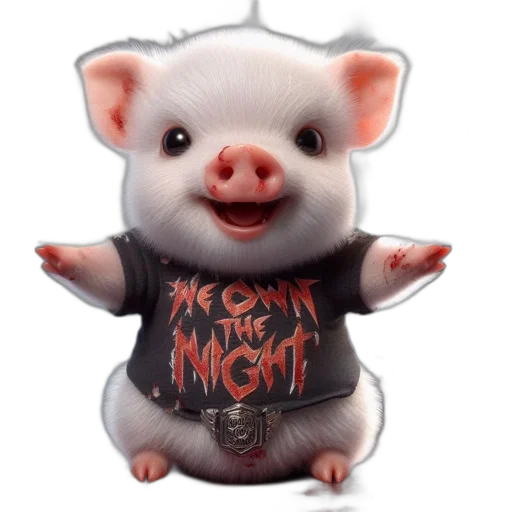 animal, creature, concept art, 3d render, anthropomorphic, piglet, black, shirt transparent PNG cut-out