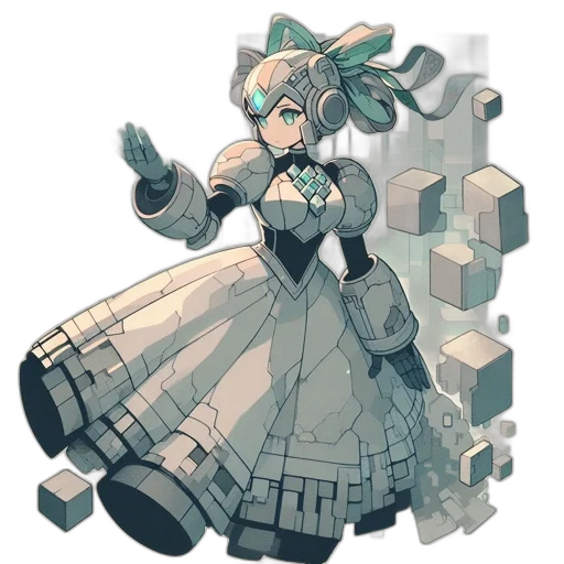dress, robot, weapon, staff, pixel art, concept art, anime, fantasy art transparent PNG cut-out