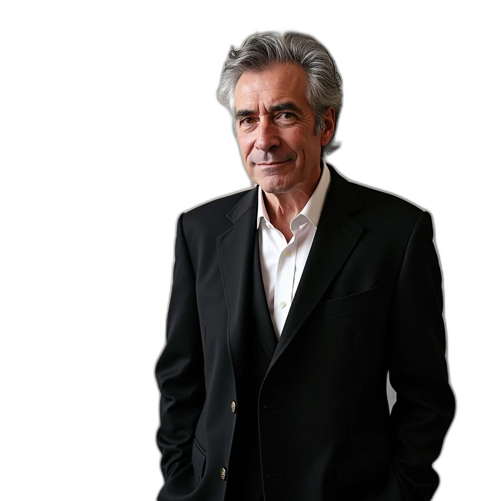 jacket, staff, face, animal, man, gray, hair, wearing transparent PNG cut-out