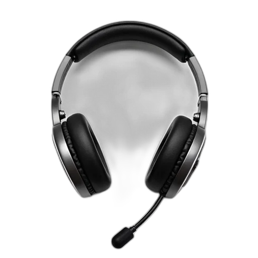 black, silver, computer, headset, microphone, displayed, against, white transparent PNG cut-out