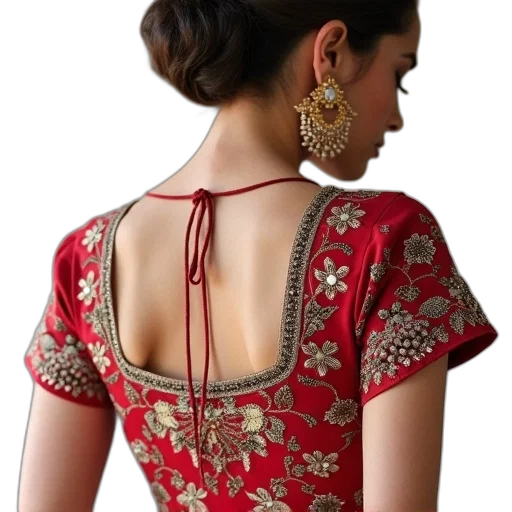 dress, jewelry, photorealistic, red, blouse, embroidery, design, designs transparent PNG cut-out