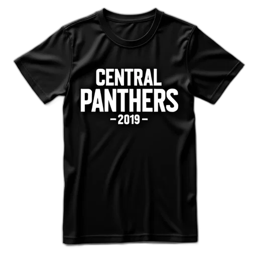 black, t-shirt, text, central, panthers, white, featuring, stylized transparent PNG cut-out