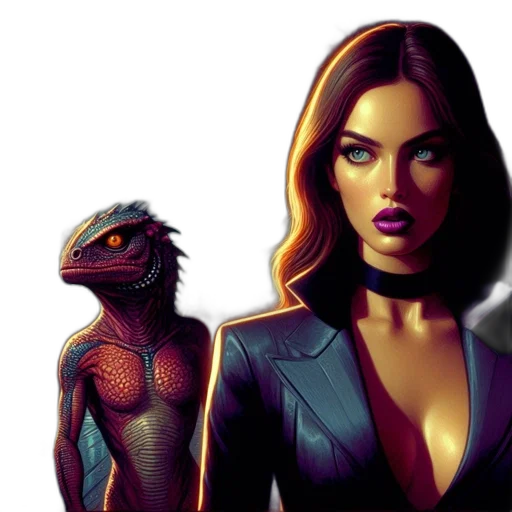 comic book art, concept art, fantasy art, pixel art, futuristic, setting, woman, reptilian transparent PNG cut-out