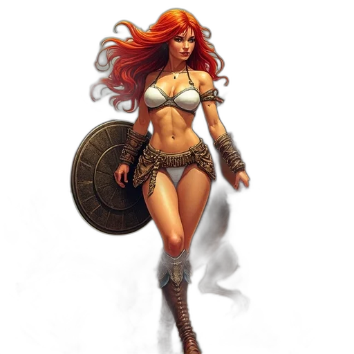 fantasy art, comic book art, concept art, pixel art, cover, adventures, red, sonja transparent PNG cut-out