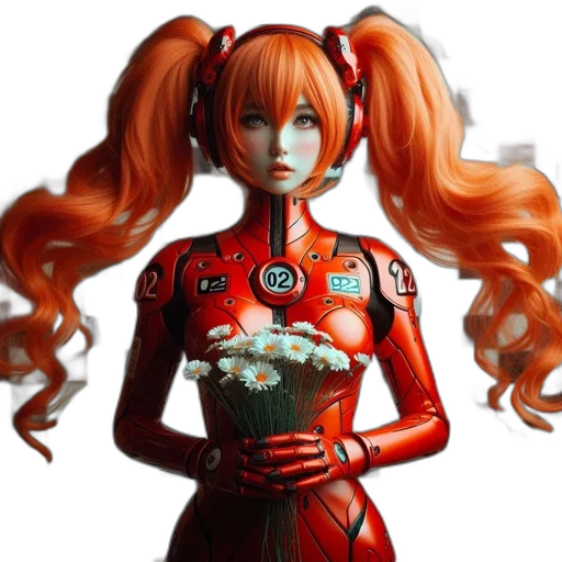 robot, concept art, 3d render, anime, fantasy art, red, female, character transparent PNG cut-out