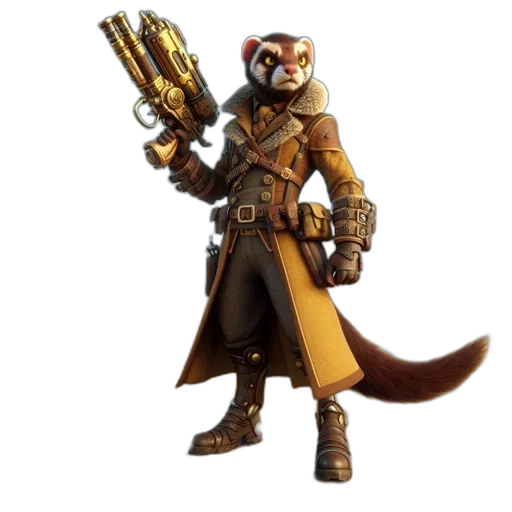 weapon, staff, animal, concept art, 3d render, fantasy art, golden, ferret-like transparent PNG cut-out