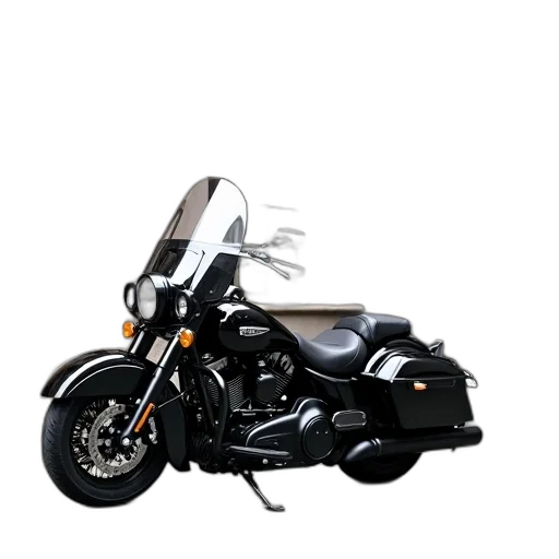3d render, photorealistic, concept art, black, motorcycle, sidecar, parked, front transparent PNG cut-out