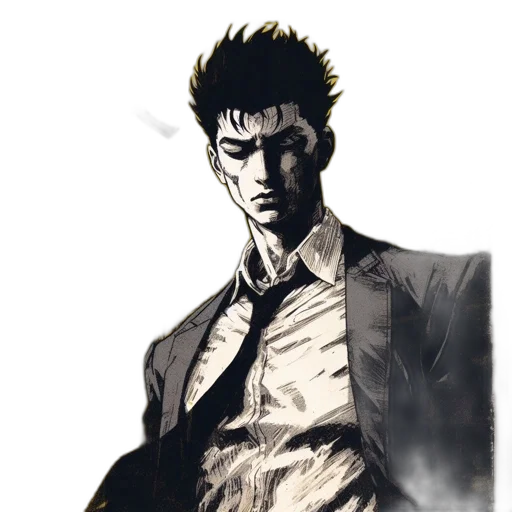 jacket, face, staff, comic book art, concept art, photorealistic, pixel art, dark transparent PNG cut-out