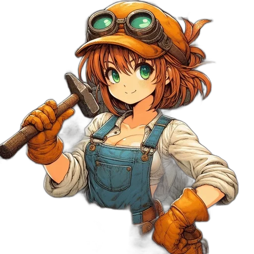 weapon, staff, hat, robot, anime, pixel art, concept art, fantasy art transparent PNG cut-out