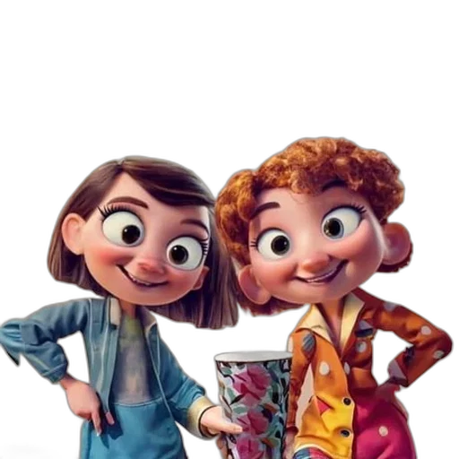 staff, 3d render, concept art, cartoon, photorealistic, city street, two, girls transparent PNG cut-out