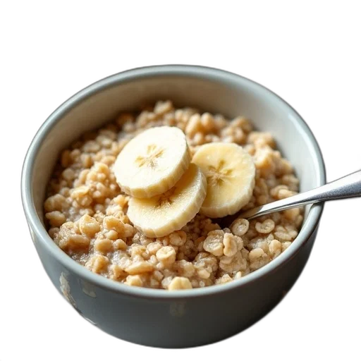 food, crown, bowl, oatmeal, sliced, bananas, top, placed transparent PNG cut-out