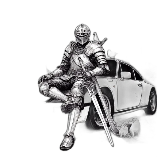 sword, car, weapon, robot, fantasy art, concept art, photorealistic, pencil sketch transparent PNG cut-out