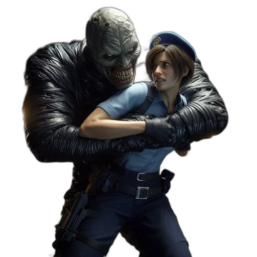 jacket, weapon, mask, concept art, spacious, corridor, woman, blue transparent PNG cut-out