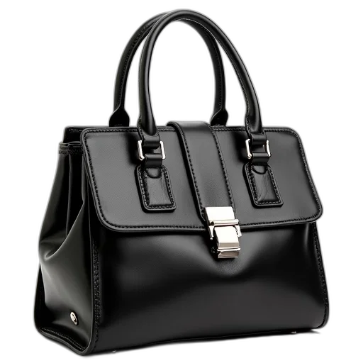 monochrome, black, leather, satchel, shiny, finish, silver, buckle transparent PNG cut-out