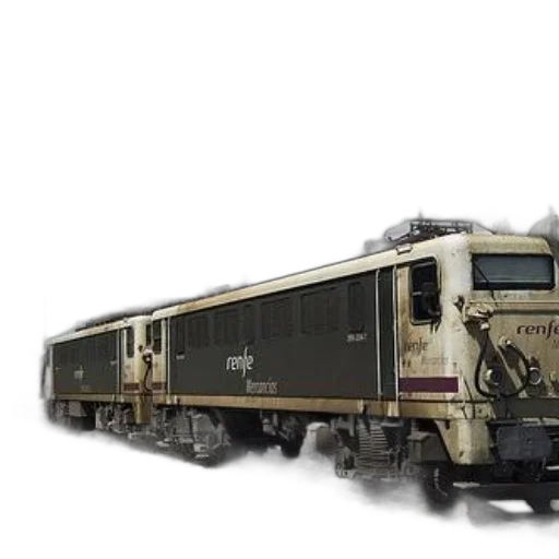 weapon, photorealistic, concept art, 3d render, earth tones, renfe, train, parked transparent PNG cut-out