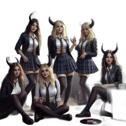 fantasy art, concept art, photorealistic, pixel art, dark, six, young, women transparent PNG cut-out