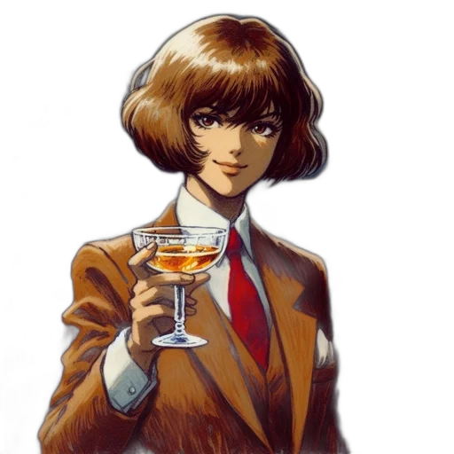 jacket, face, staff, concept art, vaporwave, anime, animated, woman transparent PNG cut-out