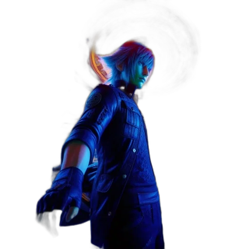 mask, jacket, staff, robot, concept art, cyberpunk, 3d render, pixel art transparent PNG cut-out