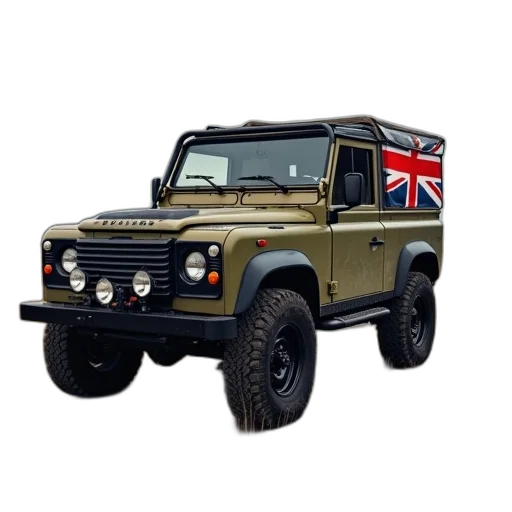 car, 3d render, concept art, photorealistic, cmp, 4x4, british, flag transparent PNG cut-out