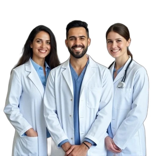 staff, three, smiling, pharments, standing, pharmacy, store, photo transparent PNG cut-out
