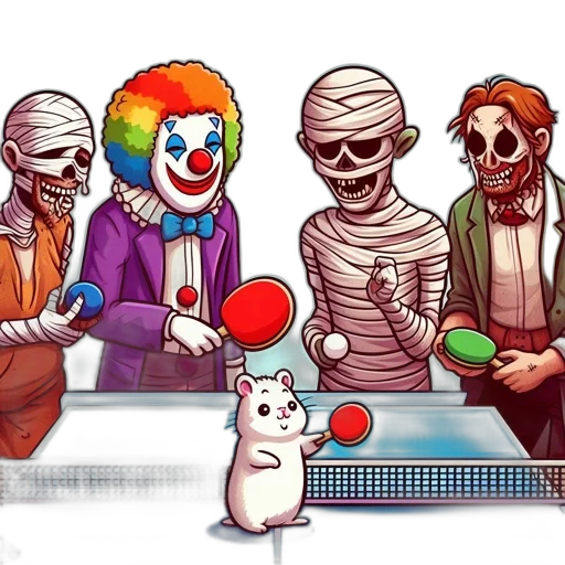pixel art, concept art, comic book art, cartoon, five, diverse, characters, mummy transparent PNG cut-out