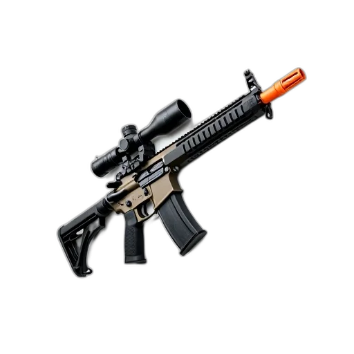 weapon, 3d render, black, silver, airsoft, gun, orange, tip transparent PNG cut-out